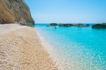 Fototapeta na wymiar Porto Katsiki beach in Lefkada Ionian island in Greece. View of the turquoise sea waters of the ocean