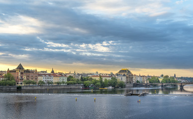 Fototapeta na wymiar Vltava river and Prague City at sunrise