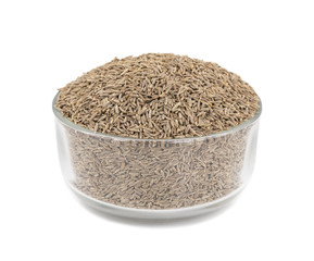 Pile of Dried Cumin Seeds Also know as caraway, jira or jeera seeds used in oriental cuisine isolated on white Background