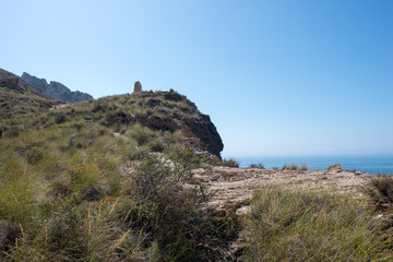 Fototapeta na wymiar The sea in Calabardina under the blue sky, Murcia