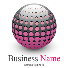 Logo, abstract sphere with halftone shape, vector 3D design.