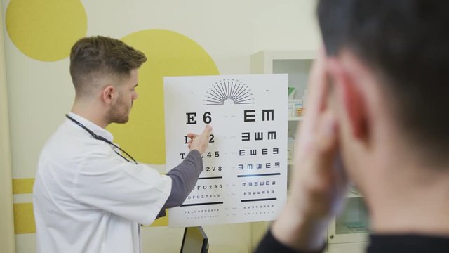 Eye doctor examining patient's eyesight