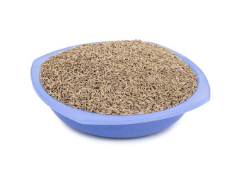 Pile of Dried Cumin Seeds Also know as caraway, jira or jeera seeds used in oriental cuisine isolated on white Background