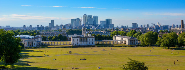 Panorama Cityscape View from Greenwich, London, England, UK. Greenwich Park.