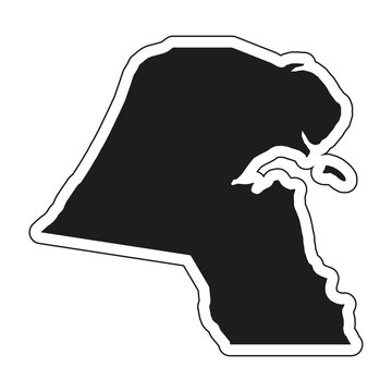 Black silhouette of the country Kuwait with the contour line. Effect of stickers, tag and label. Vector illustration
