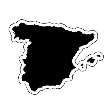 Black silhouette of the country Spain with the contour line. Effect of stickers, tag and label. Vector illustration