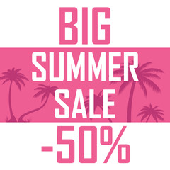 The inscription is a big summer sale of 75 percent against the background of pink palms