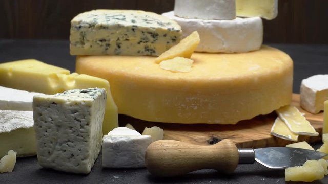 Video of various types of cheese - parmesan, brie, roquefort