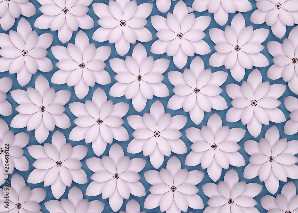 Aufkleber Abstract background of paper flowers. Monochrome 3D pattern.