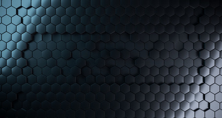 Abstract Hexagon Metal Surface With Color Lights.3D Rendering