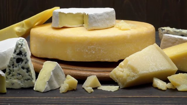 Video of various types of cheese - parmesan, brie, roquefort