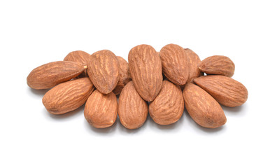 group of almonds isolated on white background.