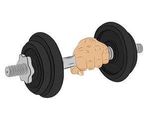 hand with barbell. body building concept vector drawing illustration