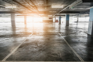 interior of empty vacant car parking garage in department store