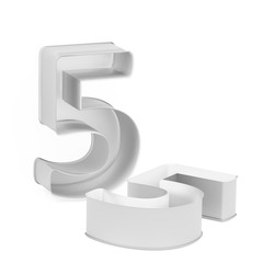 Metal baking cake pan or cookie cutter set like mathematical digit 5 on white background, 3D rendered