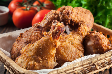 Breaded crispy fried kentucky chicken drumctick