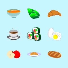 icons about Food with salmon, organic, tea, seaweed and diet