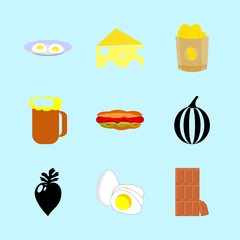 icons about Food with kvass, potato chips, beer glass, fruit and hamburger