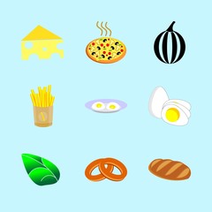 icons about Food with sweets, french, mozarella, restaurant and boiled egg