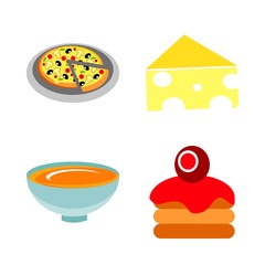 icons about Food with cheese, pizza, salami, pastry and bake
