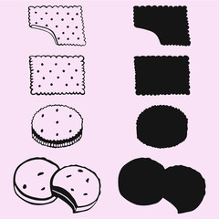 cookie, biscuit set vector silhouette