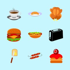 icons about Food with burger, kebab, baked, fried chiken and knife