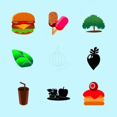 icons about Food with beef, cherry, bake, summer and organic