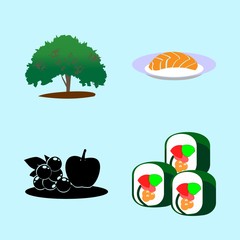 icons about Food with sushi roll, summer, jelly apple, tasty and seafood
