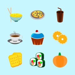 icons about Food with tomato, cup, cupcake, fresh and hot