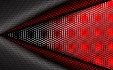 Geometric red corrugated background with metal grille.