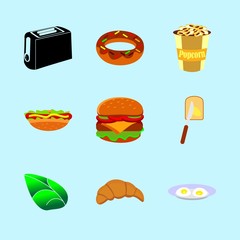 icons about Food with chocolate, cake, hamburger, popcorn and knife