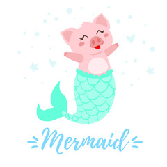 Obraz na płótnie Canvas cute pig with mermaid tail