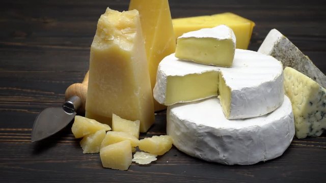 Video of various types of cheese - parmesan, brie, roquefort