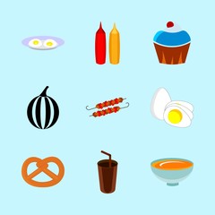 icons about Food with citrus fruit, ketchup, kebab, hot chocolate and bakery