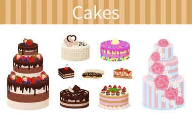 Various Delicious Desserts Vector Illustration