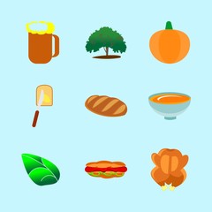 icons about Food with leaf, fried chiken, fresh, sweets and cooking