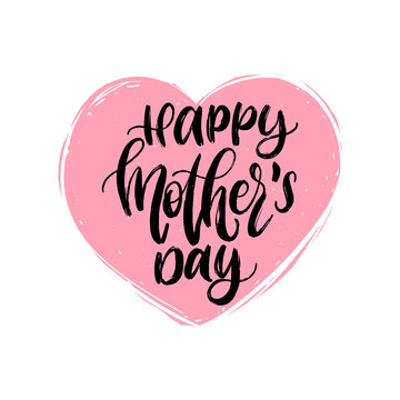 Vector Hand lettering Happy Mothers Day in heart shape. Calligraphy illustration for greeting card,festival poster etc.