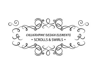 Vector Calligraphic Swirls Frame Template, Text Decoration For Certificate, Greeting Cards, Black and White Illustration.