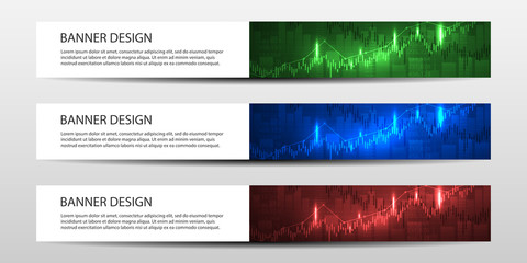 Banners with economic graph with diagrams on the stock market, for business and financial concepts and reports. Vector illustrations.