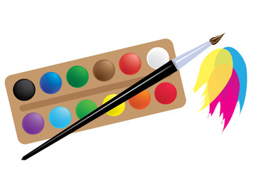 Paints colors rainbows.Vector / vector illustration with scene of the  paints with the artist's brush on white background