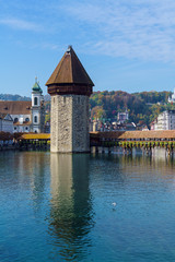 Chapel wooden bridge (XIV c.) and water tower, Lucerne, Switzerland