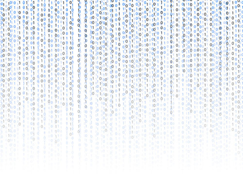 Binary code 01 vector background, technology illustration, gradient numbers stream.