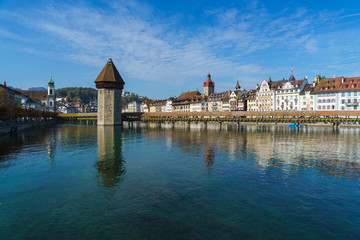 Chapel wooden bridge (XIV c.) and water tower, Lucerne, Switzerland
