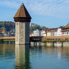 Chapel wooden bridge (XIV c.) and water tower, Lucerne, Switzerland