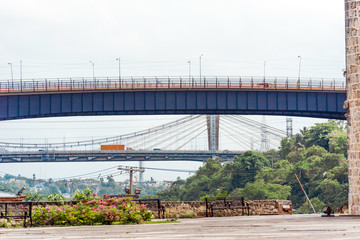 View of the city bridge in the city center in Santo Domingo, Dominican Republic. Copy space for text.