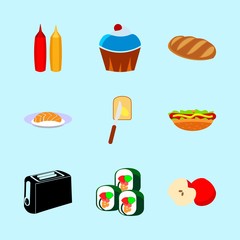 icons about Food with strawberry, red, logo, sushi and fastfood