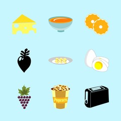 icons about Food with vegetable, freshness, salt, toast and grapes