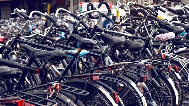 Bicycle Parking In Amsterdam, Netherlands