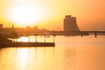 Obraz premium beautiful sunset in the city of the Dnipro