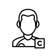 football captain team player icon. man with letter C illustration. simple outline style sport symbol.